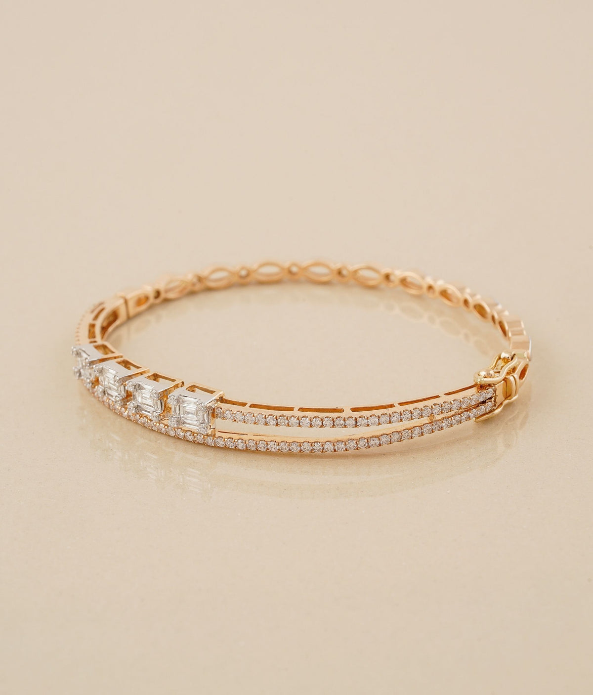 Rose Gold Diamond Bangle Bracelets 18K Gold Diamond Floral Bangle