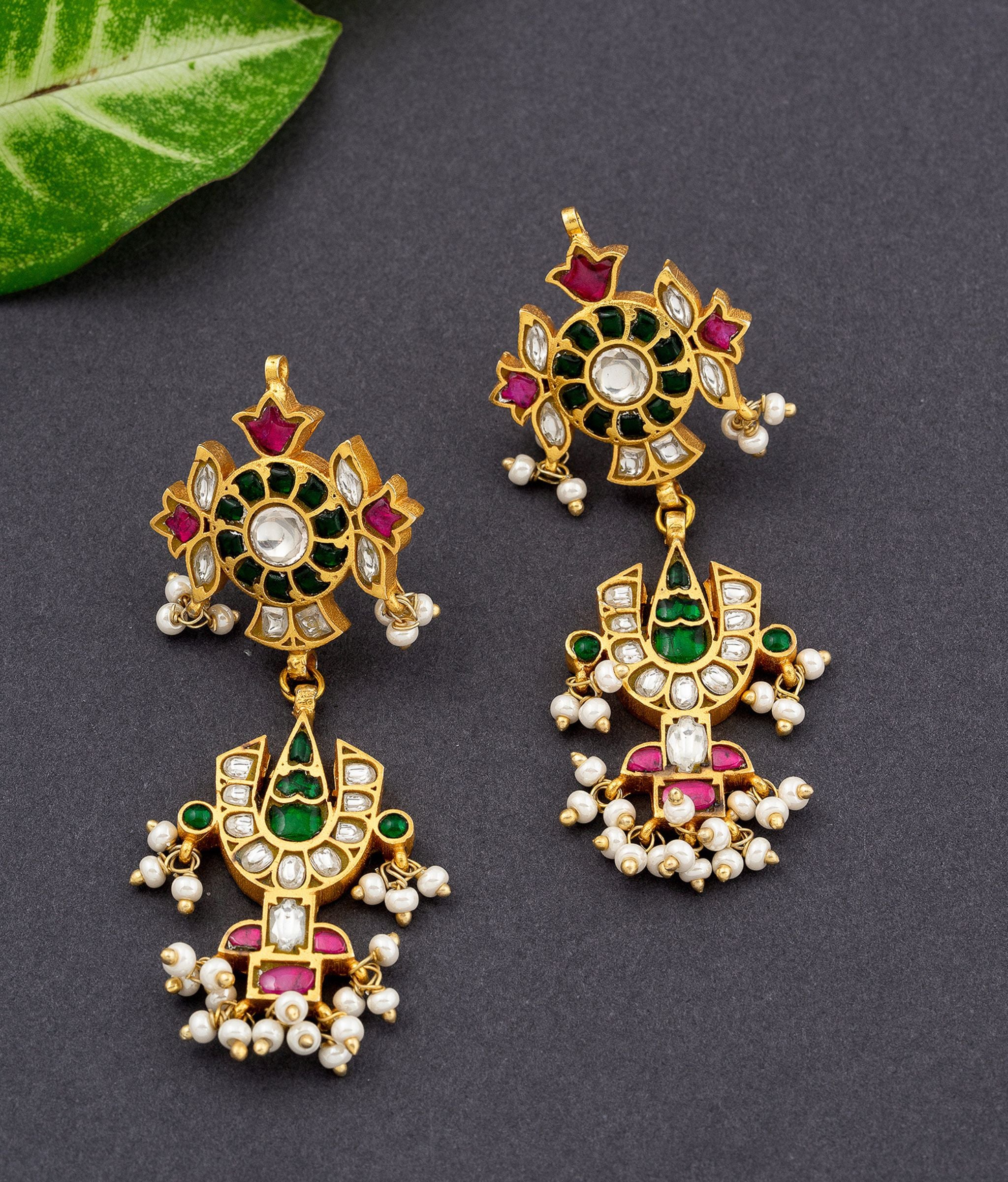 Pavitra Gold Polish Silver Necklace With Earrings