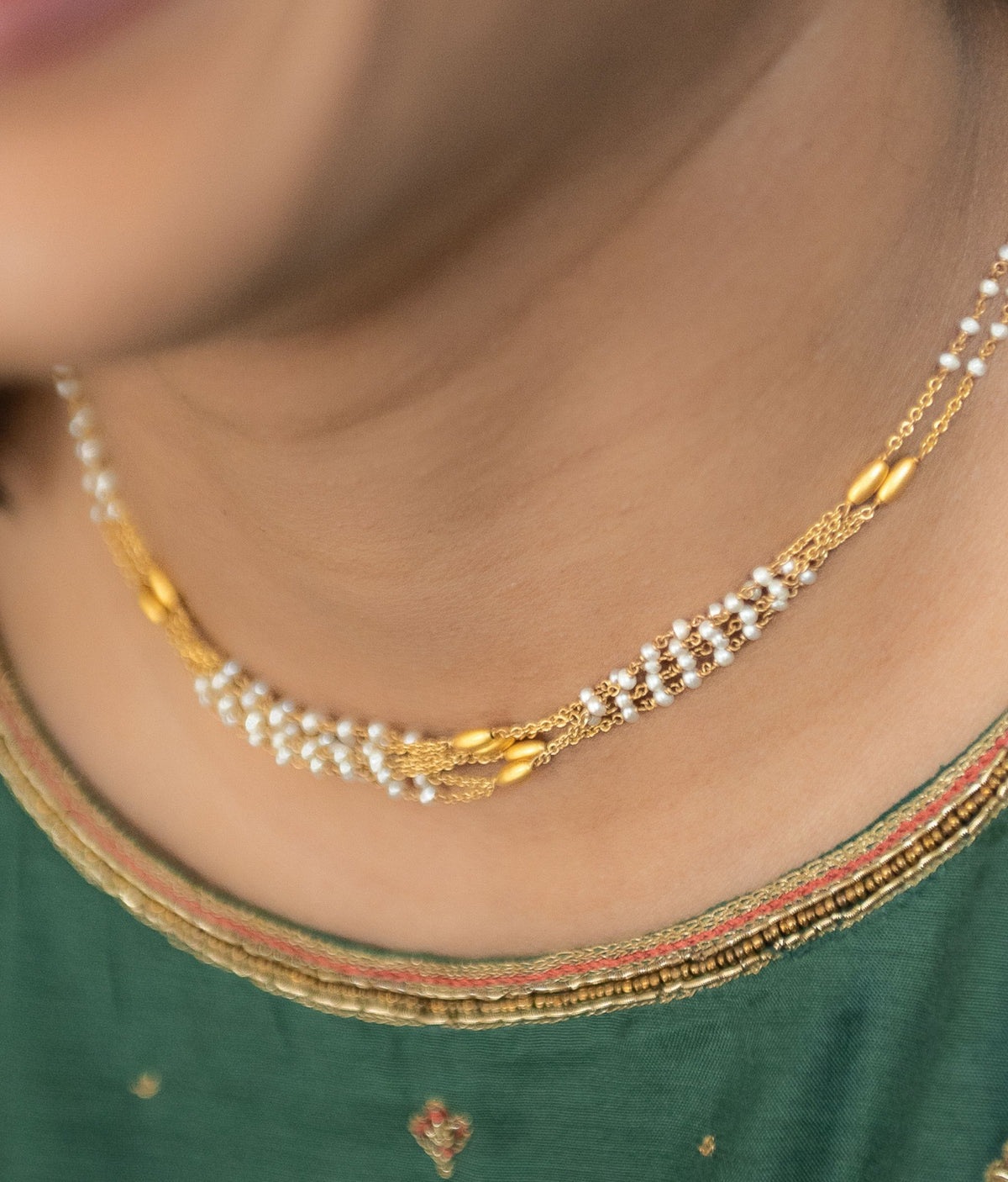 Pearl Long Chain Designs In Gold With Price Strings Of 22K Gold