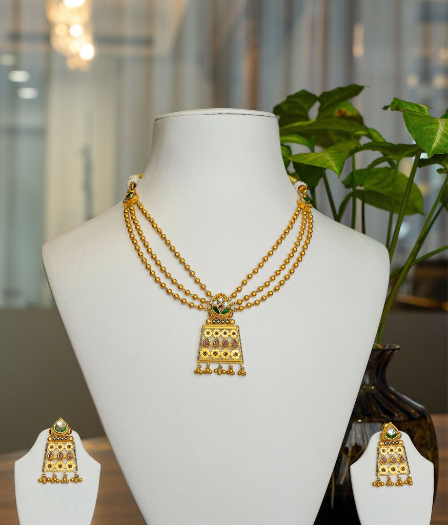 22Kt Gold Meenakari Necklace Set - StLs26182 - 22Kt Gold Necklace Set with  light MeenaKari, Necklace is crafted with traditional look in meenakari