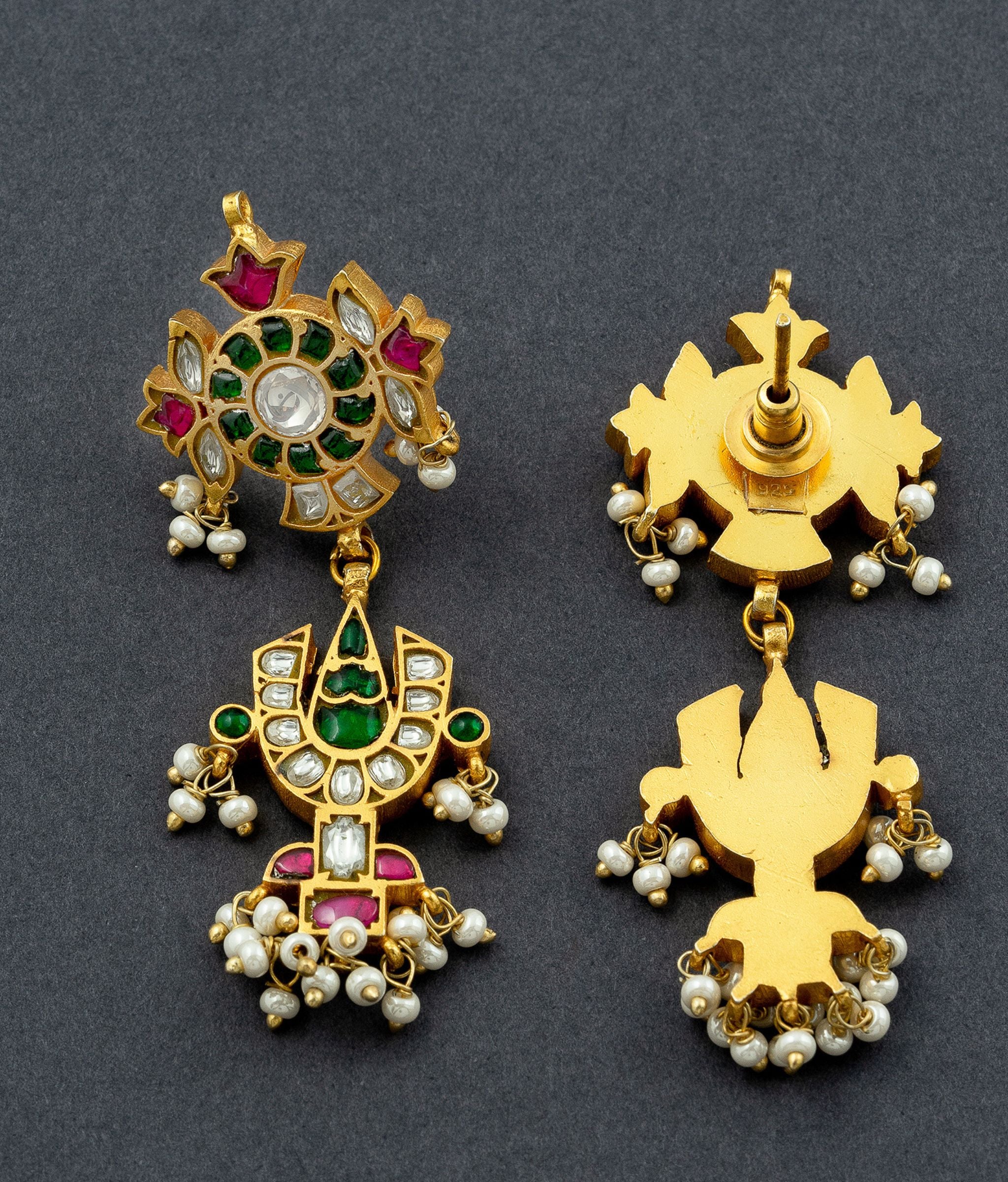 Pavitra Gold Polish Silver Necklace With Earrings