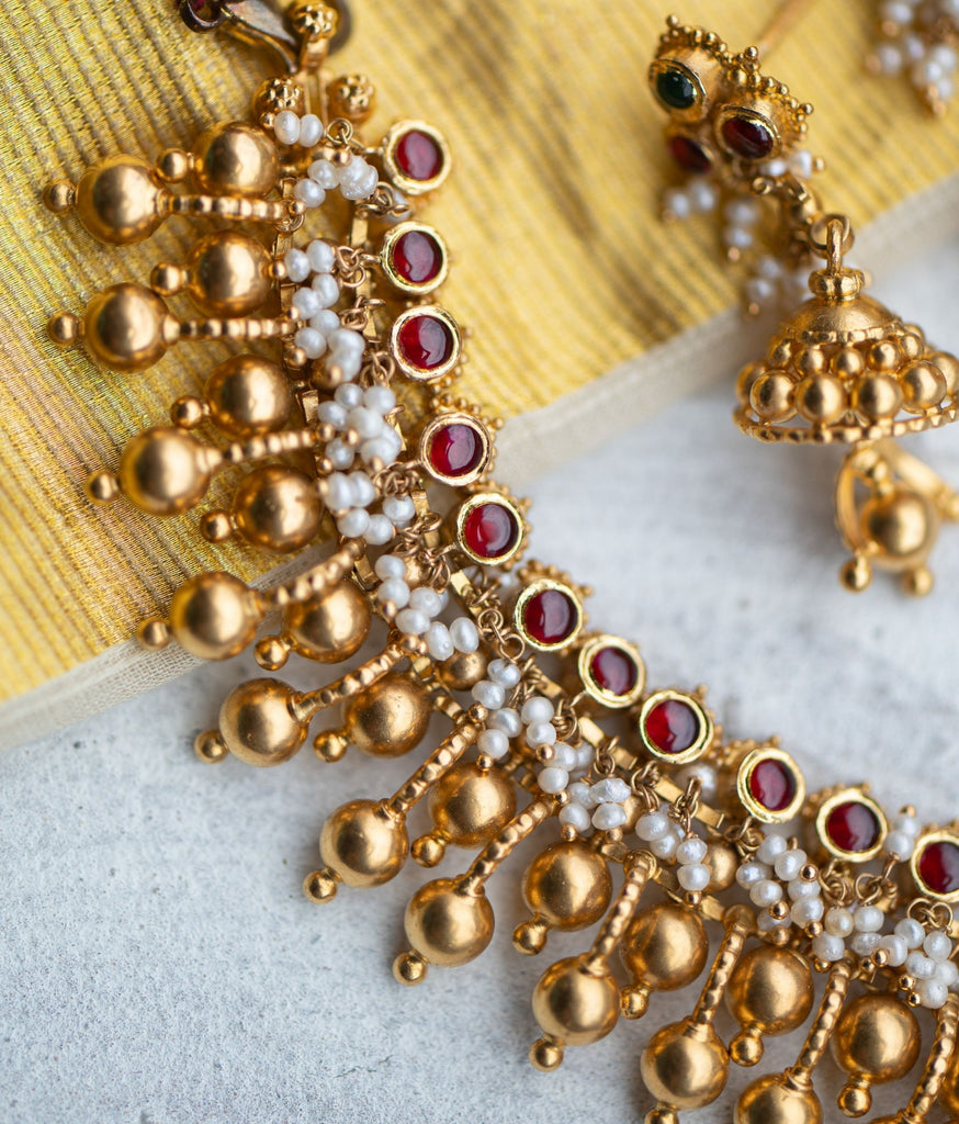 Drishti Antique 22k Gold & Pearl Necklace
