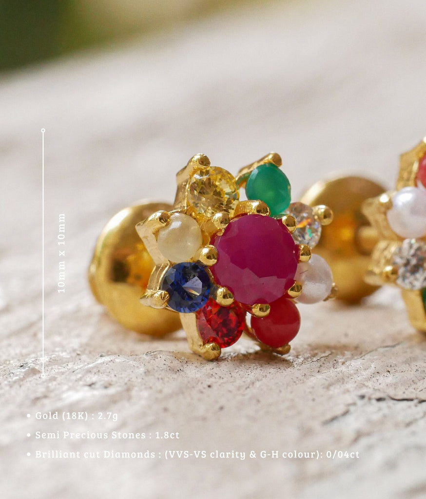 Small Gold Plated Floral Semi-precious Emerald Stone Ear Studs Online