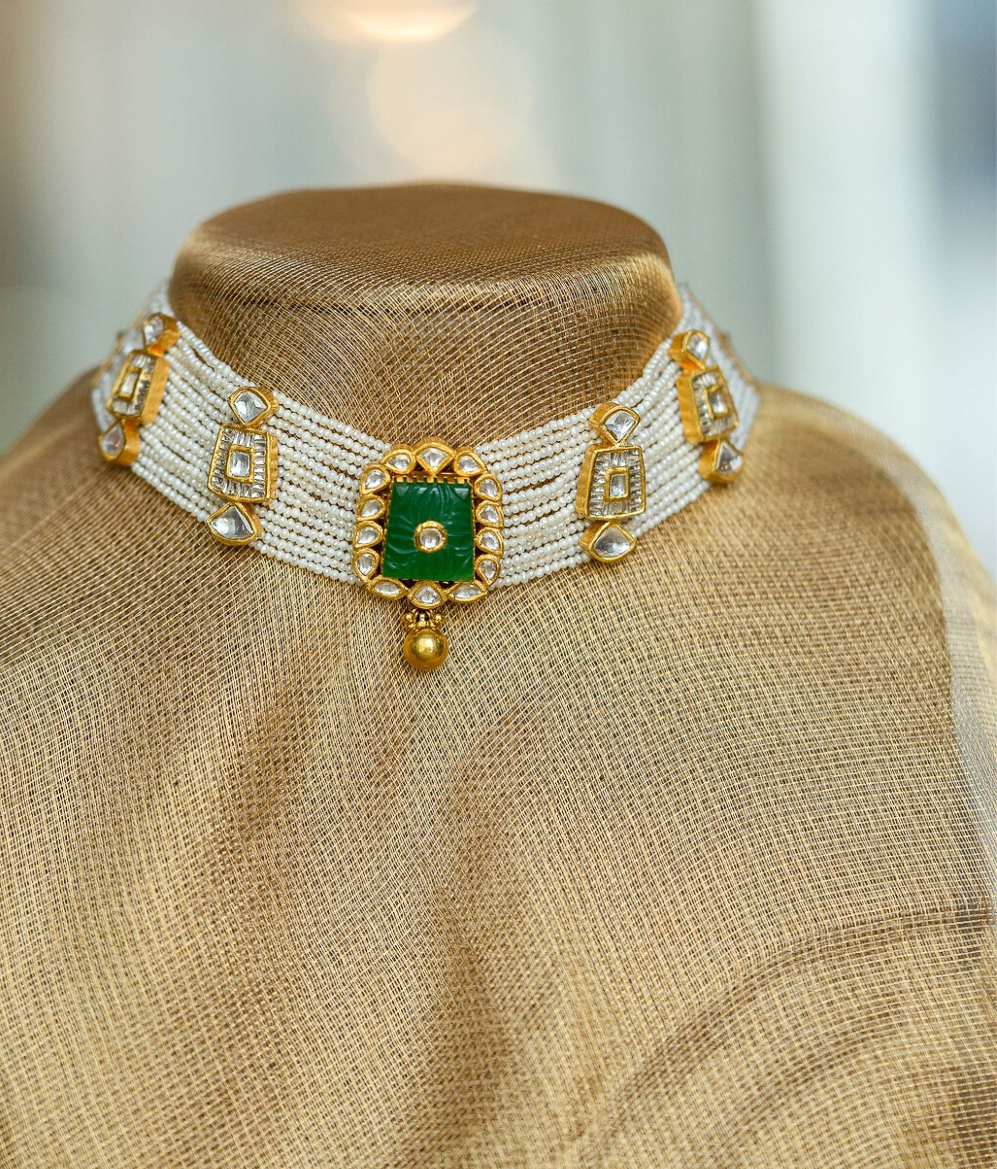 Kaamini Pearl & Polki Gold Choker Set