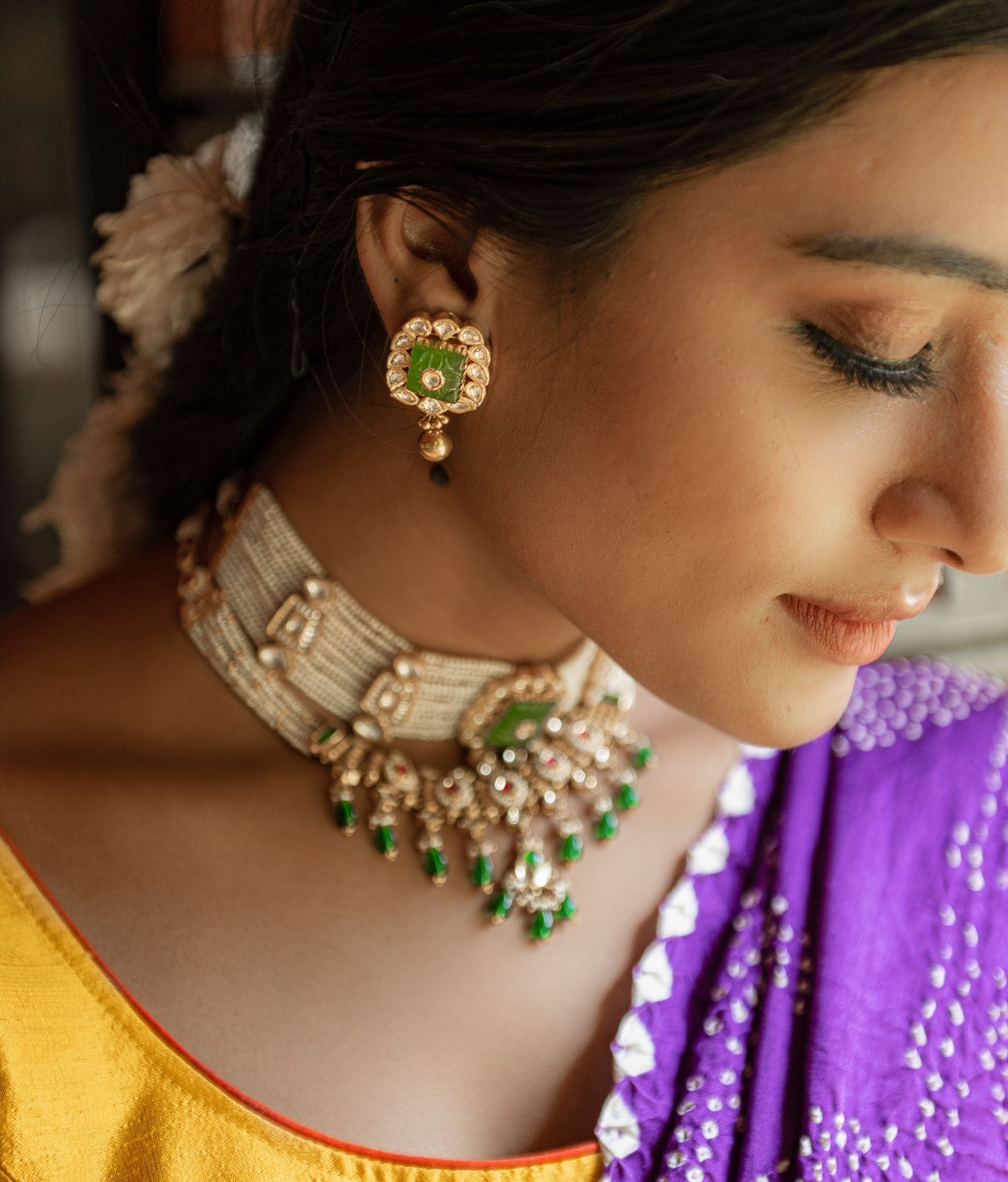 Kaamini Pearl & Polki Gold Choker Set