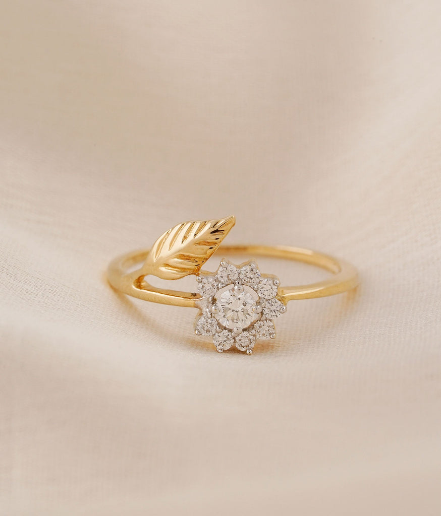 14k Solid Gold Leaf Ring, Minimalist Vine Band, Dainty Gold Ring, 14K