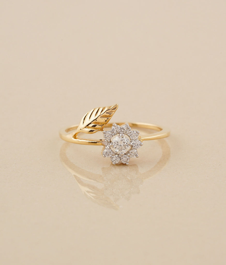 50-Pointer Solitaire Diamond Designer Yellow Gold Solitaire Ring JL AU