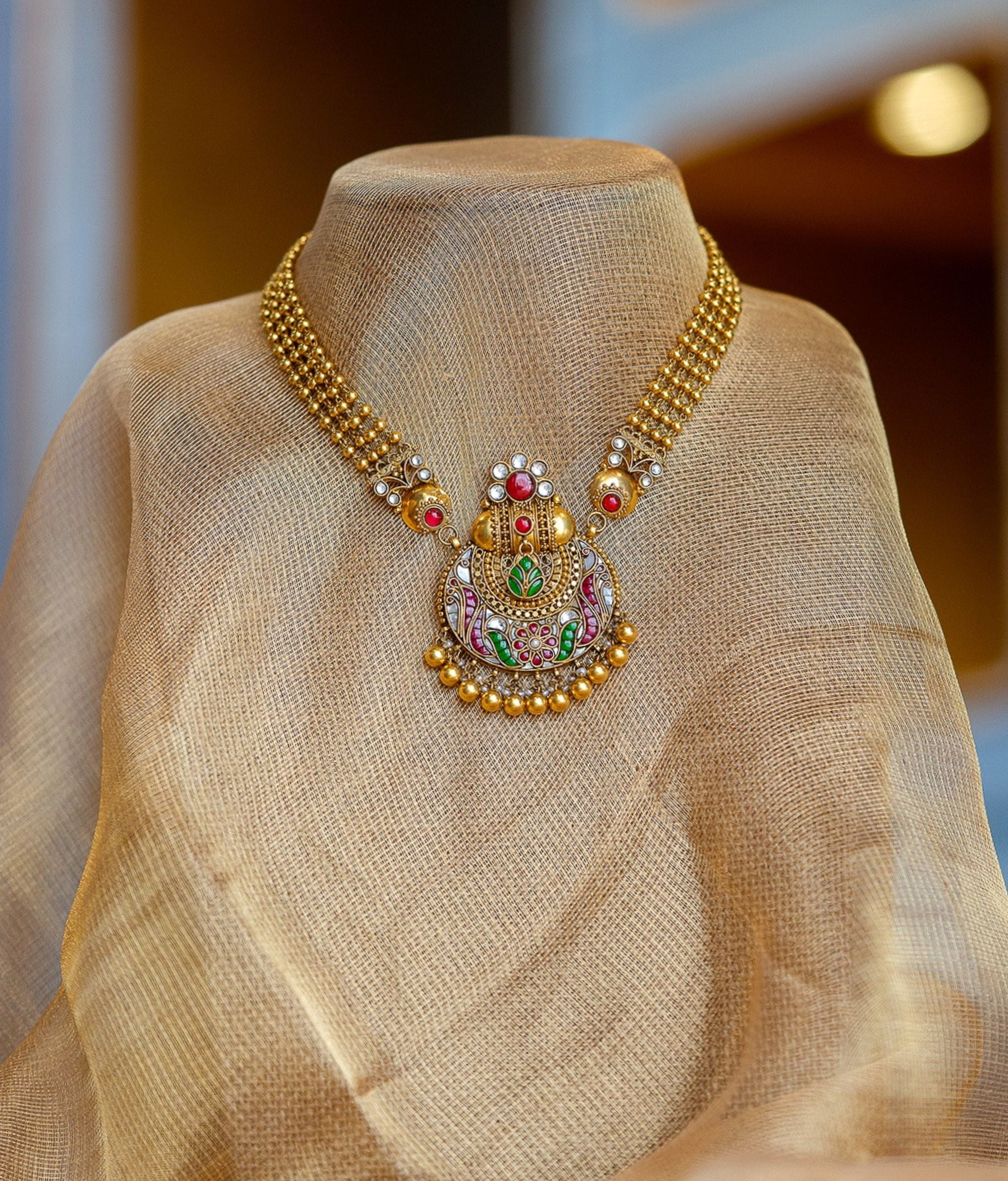 Parineeta 22K Antique Gold Necklace Set