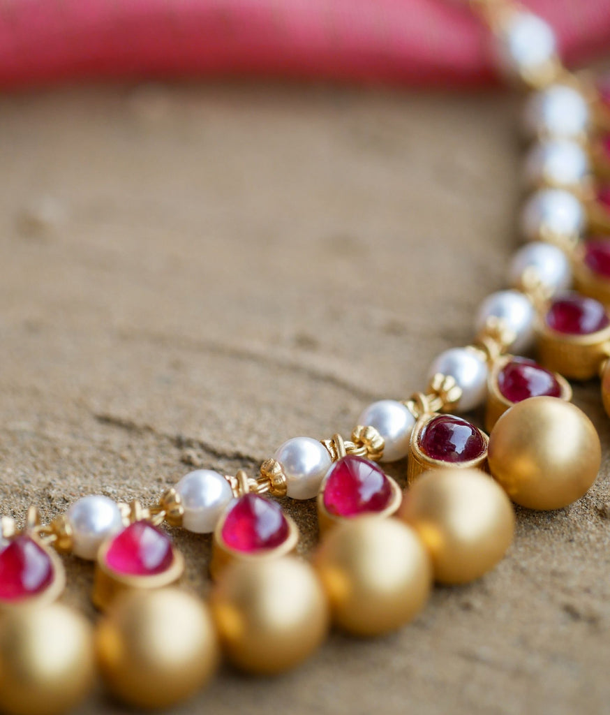 Sapna Antique 22K Gold Ball Necklace Set