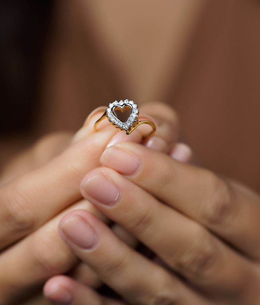 BEEZAL Heart Design Real gold Jewellery Ring (Weight More than 1.20gms)  with Cubic Zironica Diamond - SNT Gold