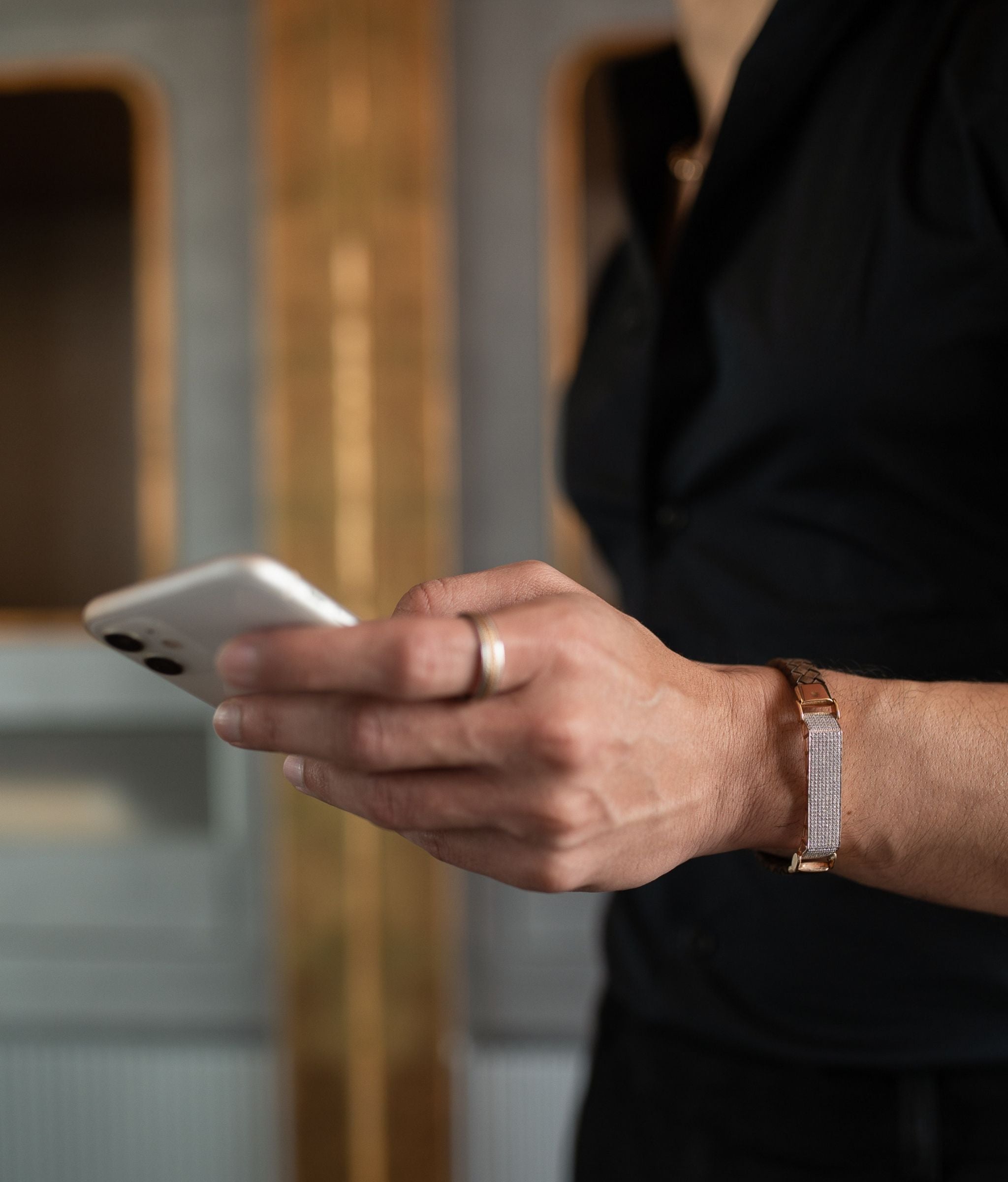 Agastya Leather Gold Bracelet For Men