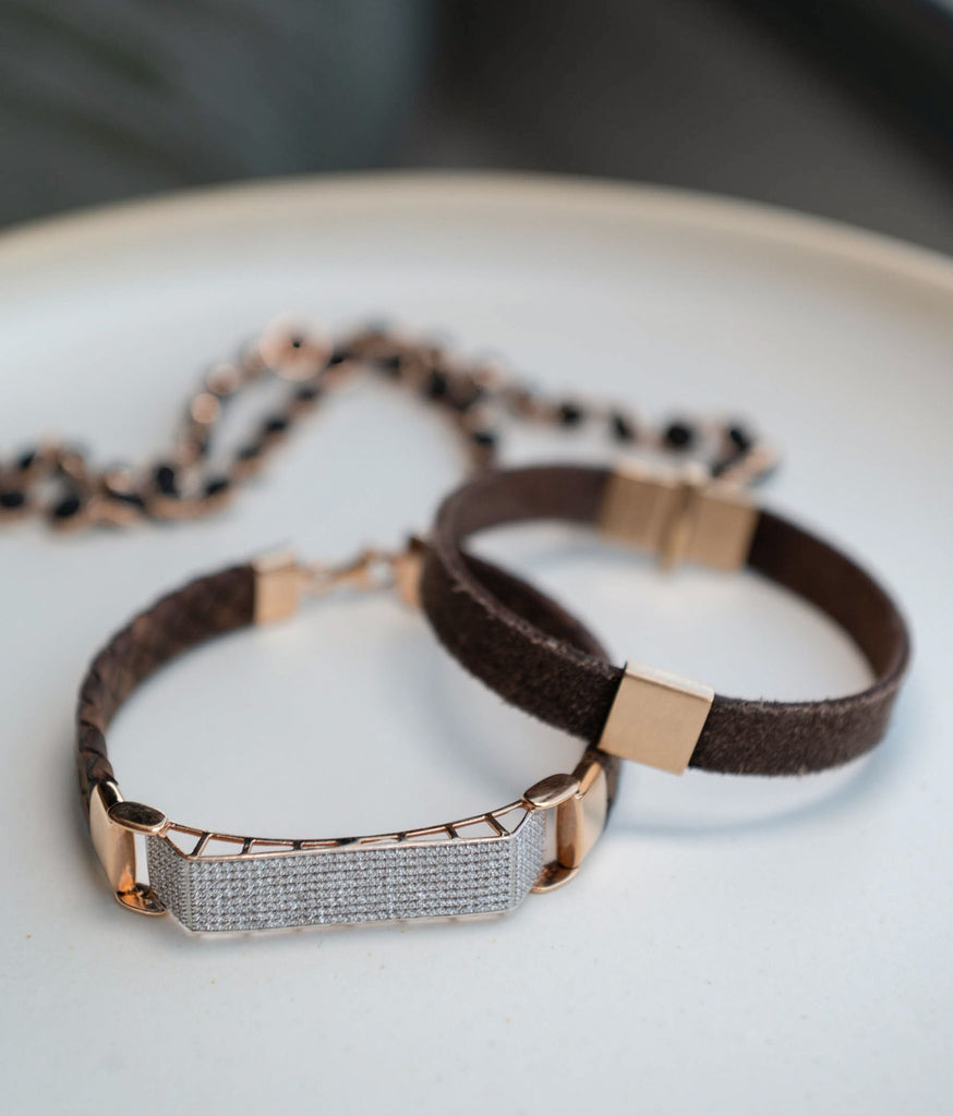 Agastya Leather Gold Bracelet For Men