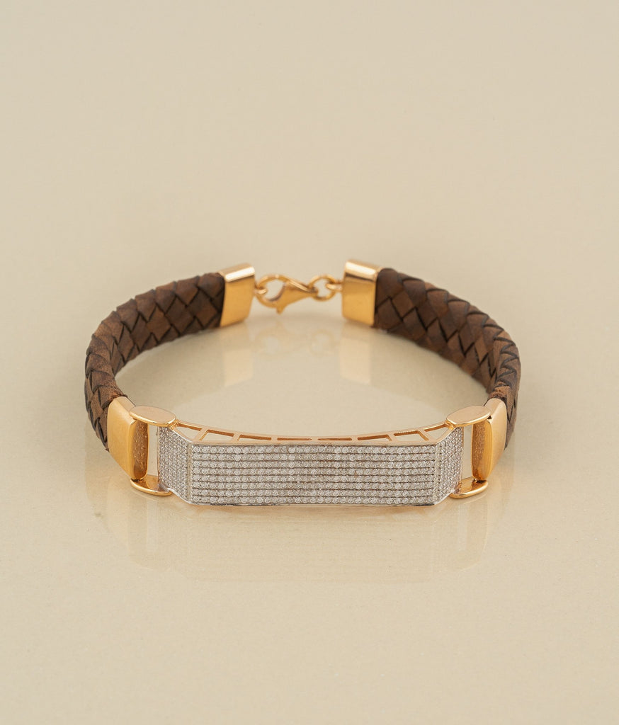 Agastya Leather Gold Bracelet For Men