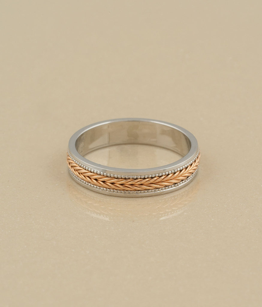 Hammered 18k Two-Tone Rose Gold Wedding Band Ring