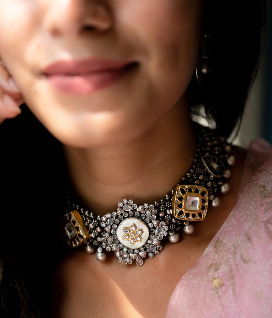 Jyoti Silver Choker Necklace Set