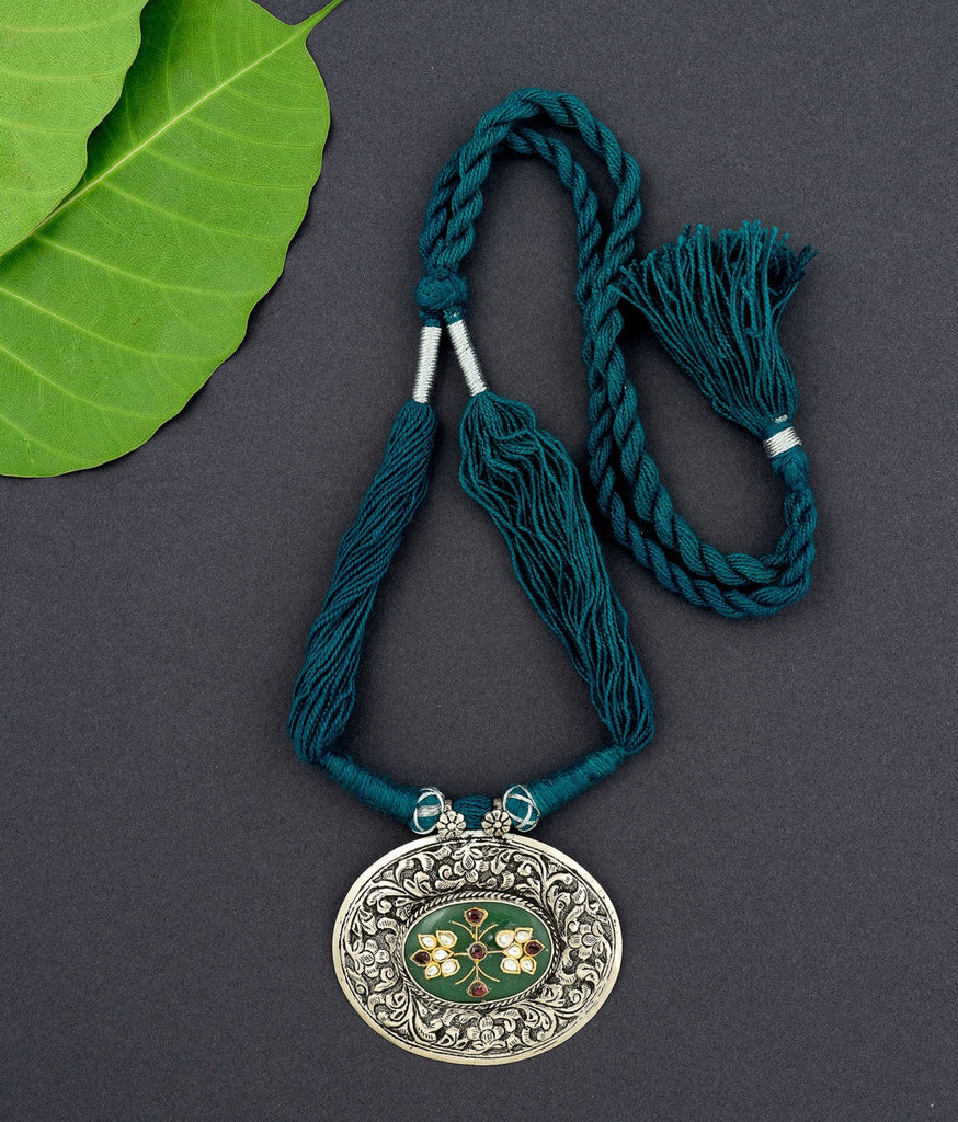 Meenakshi Pendant Silver Necklace Set
