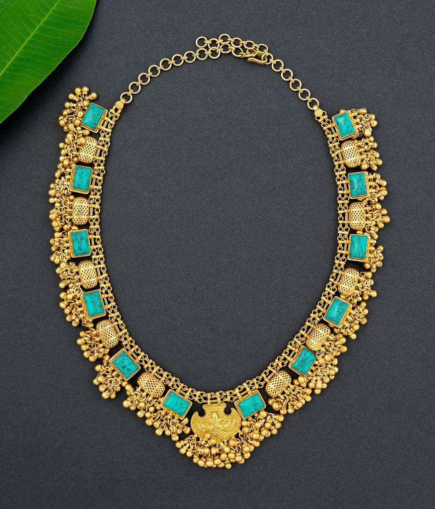 Feroza Silver Necklace Set With Earrings