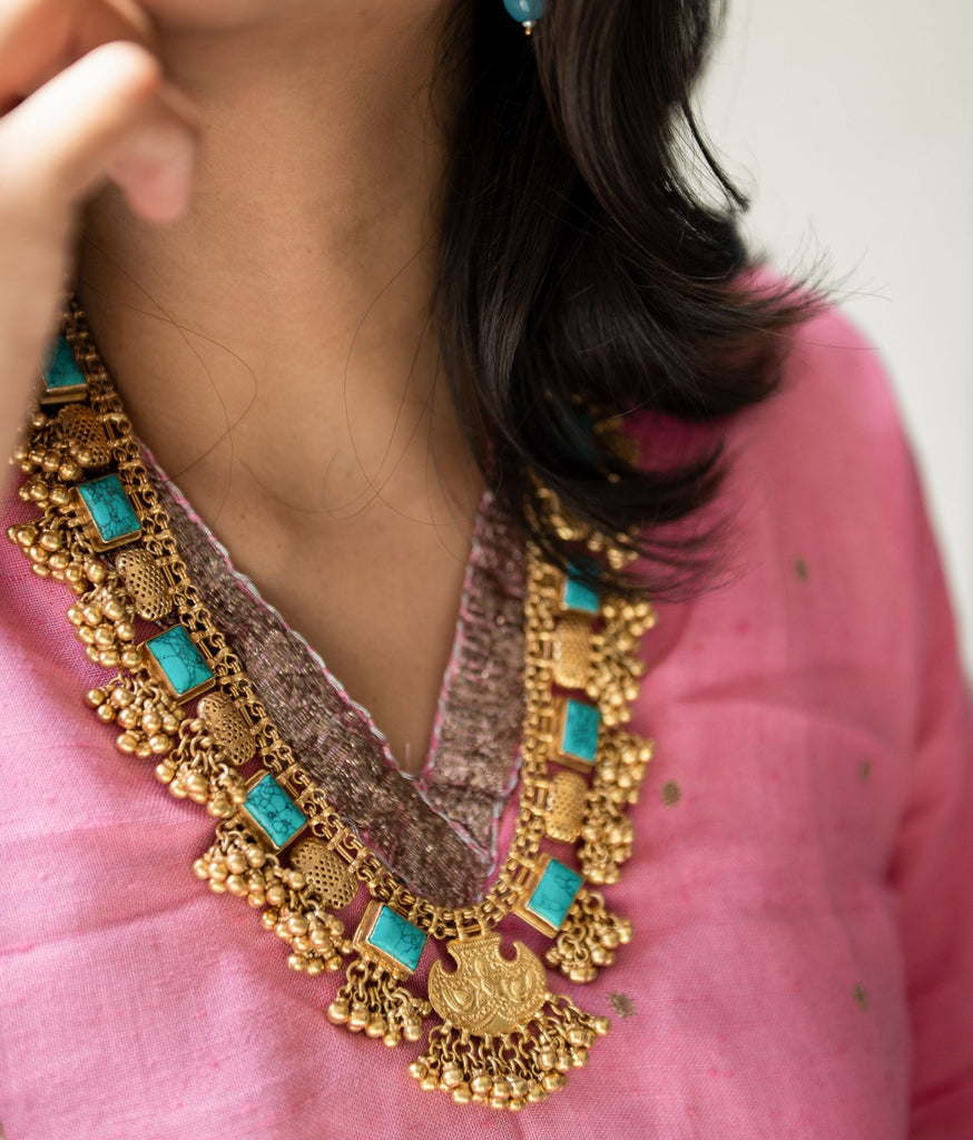 Feroza Silver Necklace Set With Earrings