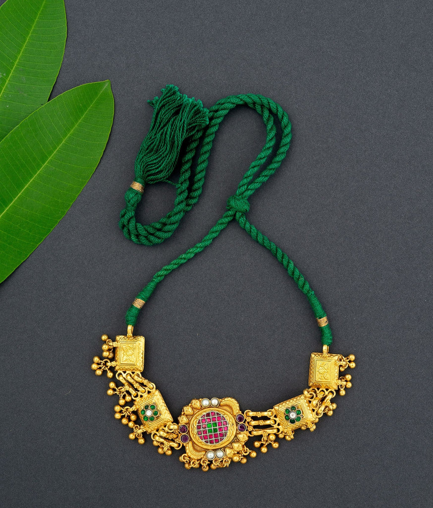 Pavitra Gold Polish Silver Necklace With Earrings